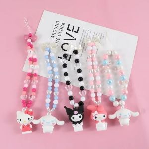 Kawaii Sanrio Phone Chain Cartoon Kuromi Cinnamoroll Hello Kitty Phone Lanyard Girls Phone Chain Bead Bracelet Keychain Phone Strap Pendant GIRL GIFT