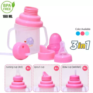 Ninio F338 Training Cup 180 ML / Botol Minum Bayi 3 Set / Botol Susu Bayi 3 Fungsi
