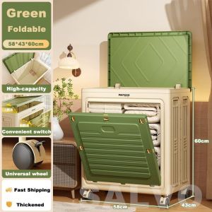The Furniture Foldable Clothes Storage Box Large Capacity Home Cabinet With Flip Cover Wheels Sturdy Space-Saving Easy to Move