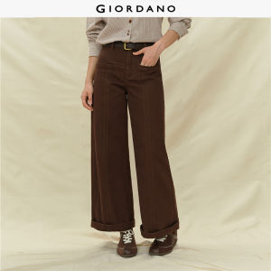 Giordano Women 100% Cotton High-Waisted Wide-Leg Denim Pants with Straight Pocket Free Shipping 18415702
