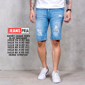 RIDHO FASHION - Celana Pendek Pria Jeans Denim Motif Sobek Tembus Size 27 - 38