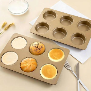 Burger Bun Mold Pan Carbon Steel Non Stick Covered Lid Six Cavity Reusable Bakeware Oven Safe Home Baking