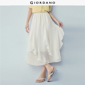 Giordano Women Panel ruffle elastic waist maxi skirt Free Shipping 18466724