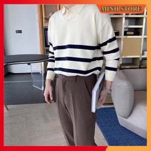 Áo Len nam kẻ ngang chất len co dãn áo Len Polo nam có cổ dài tay tay trẻ trung AL09 - MINHSTORE66