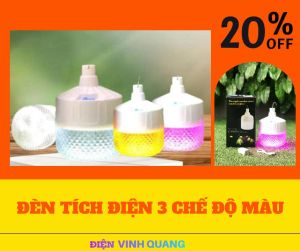 Bóng Đèn Tích Điện 3 Chế Độ Màu Siêu Sáng Chống Nước Pin Trâu Tiết Kiệm Năng Lượng