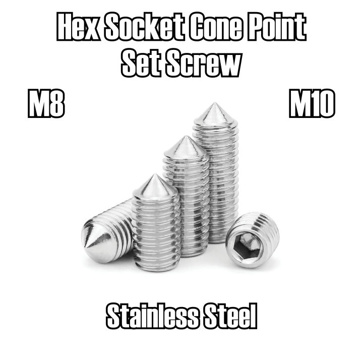 M1.6 To M10 Metric Slotted Head Cone Point Grub Screws – 304 Stainless Steel, Assorted Lengths