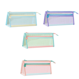 Clear Pencil Pouch Pen Bag Double Layers Mesh Pencil Case Clear Pencil Bag Aesthetic Pen Case Back to School Supplies