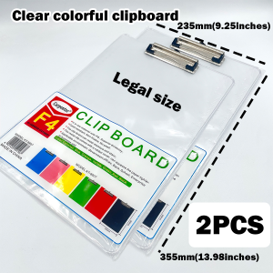 Long Clip Board Folder Organizer Clipboard with Hook Writing Pad Transparent Color 2Pcs 35x23cm