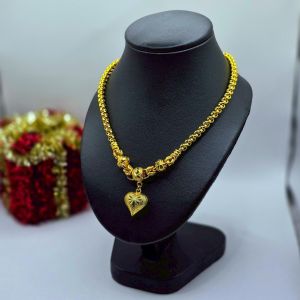 สร้อยคอ ผ่าหวายแต่งลาย ระย้าหัวใจ น้ำหนัก 1บาท ตะขอมีตราปั๊ม