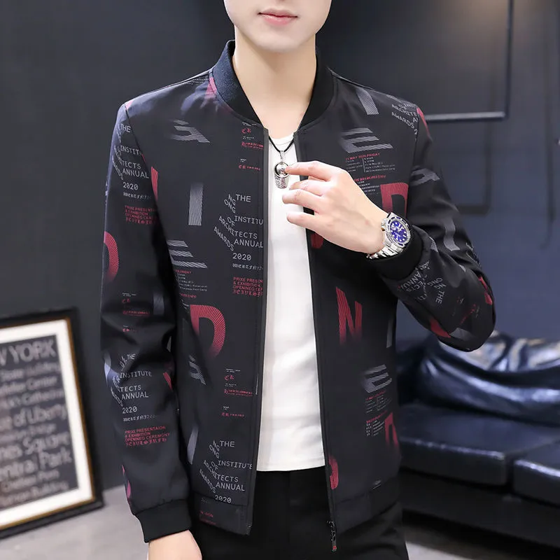 Men's Jackets 2023 Autumn and Winter New Printed Jacket Men's Korean  Fashion Trend Young People's Self-cultivation Casual Clothes