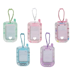 Cartoon Phone Shape 1Inch Acrylic Kpop Photocard Holder Keychain Pendants Idol Small Photo Holder Case Bag Charm