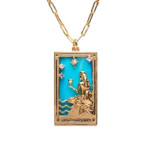 Retro Tarot Square Pendant Necklace Adjustable Chain Necklace Copper Texture Perfect for Daily Wear and Various Occasion