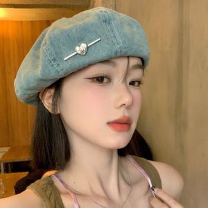 OUREAL Breathable Beret Hat Brimless Design Adjustable Washed Denim Octagonal Hat Fashion Large Head Circumference Painter Hat for Women Girls