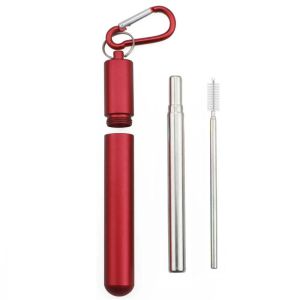 KECTTIO Foldable Reusable Collapsible Straw Portable Stainless Steel Metal Straw Long with Cleaning Brush Drinking Straw Set Travel