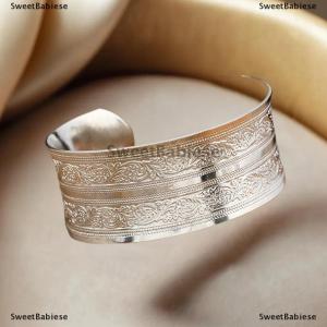 [COD] SweetBabiese Bohemian phong cách dân tộc Retro Bạc rộng vòng đeo tay cho phụ nữ chạm khắc hoa mở vòng đeo tay thời trang Boho đồ trang sức cổ điển