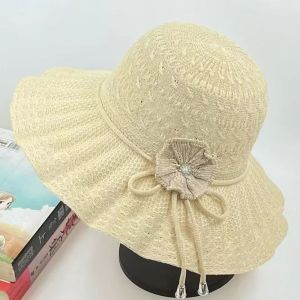 YOCKY UV Protection Summer Sun Hat Bowknot Breathable Wide Brim Hat Panama Cap French Style Floral Beach Cap Women