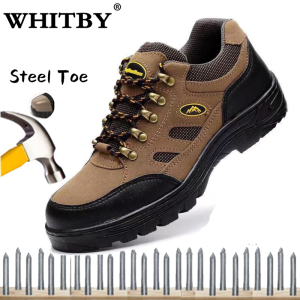 Brand WHITBY (3 Days Delivery)Safety Shoes Boots For Men Kevlar Anti-smash-proof Safety Shoes Steel Toe Steel Non-slip Work Shoes