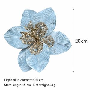 ADREE 1PC 20cm Poinsettia Artificial Flowers Flannel Glitter Sequin Christmas Fake Flowers Creative Christmas Tree Ornaments Magnolia Flowers Xmas Year Decor