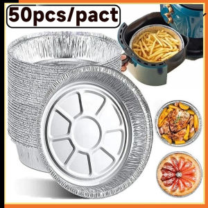 50pcs Air Fryer Disposable Baking Aluminum Foil Tin Tray Non-Stick air fryer paper tray Kitchen Accessories 锡纸盘