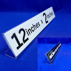 Clear Acrylic SLANT style [12" by 2" 3" or 4"] Table Name Sign Holder 1pc Landscape One sided Display L-style