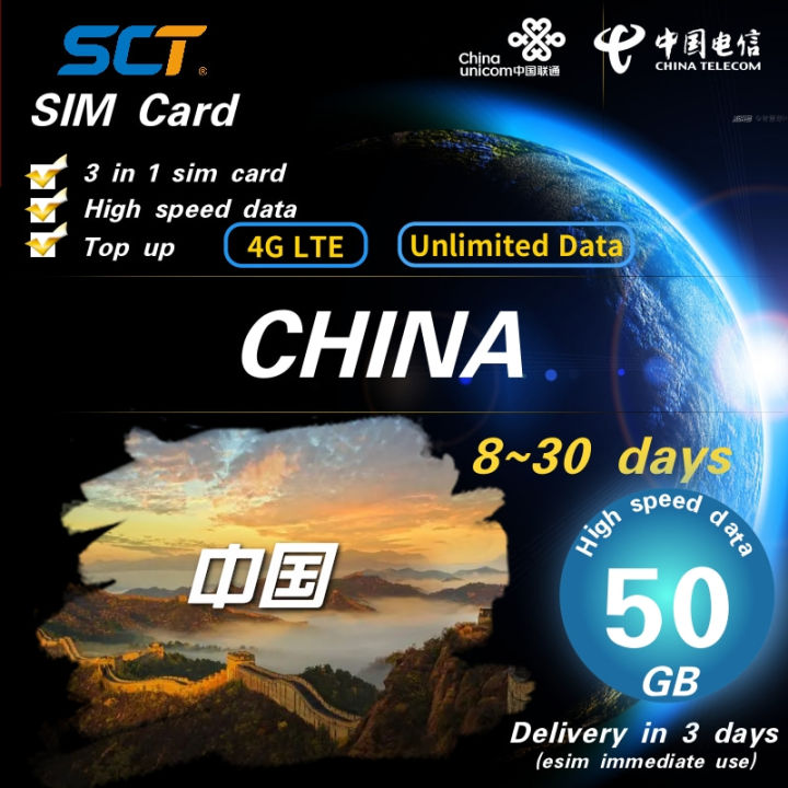 CHINA Travel Sim Card 【5GB High speeds data + Unlimited 128kbps】3~15 ...