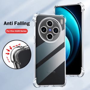 2023 Phone Casing Clear Transparent Back Cover Shockproof Amor Bumper Soft TPU Flexible Anti Drop Simple Four Corner Enhance Case For Vivo X100 Pro X 100 5G VivoX100 X100Pro