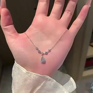 AE Titanium steel non-fading fishermans tear silver-plated necklace for women inlaid with diamonds ultra-shiny light luxury niche exquisite fashionable collarbone chain necklace