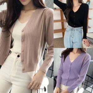 MICOCA Shop | Womens Korean V neck Fashion Trendy Ribbed Knitted Long-sleeved Top #8506