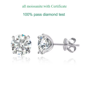 Smyoue Each 0.2-2CT Certified Moissanite Stud Earrings for Women 4 Claw Sparkling Wedding Party Jewelry Sterling Silver S9252026