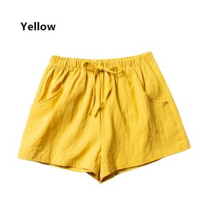 Japanese Basic Drawstring Shorts With Pocket High Waist Knot For Women Casual Cotton And Linen Short