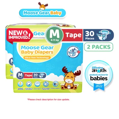 Moose Gear Baby Tape Diaper MEDIUM 60pcs (2PACKS) Super Absorbent No Leaks