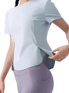 T099 Morning Run Casual Sportswear Summer Autumn Waist-Cinching Short Sleeve Yoga Wear Women Running Gym Slim Fit Quick-Dry T-Shirt
