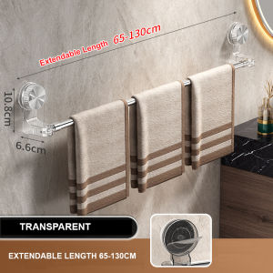 No Drill Suction Cup Towel Bar | Adjustable Bathroom Towel Rack | Wall Mounted Slippers & Towel Holder