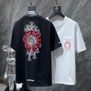 เสื้อยืดแขนสั้นสีแดงลายม้าลายคลาสสิกสำหรับฤดูใบไม้ผลิและฤดูร้อนจาก Chrome Hearts สำหรับผู้ชาย