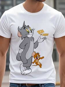 [Tom & Jerry Graphic T-Shirt] Tom & Jerry Graphic T-Shirt for Men Colorful Cartoon Design Casual Top with Short Sleeves Breathable for Summer& Beach Parties Ideal Birthday Gift for Family& Friends Beach Party tee