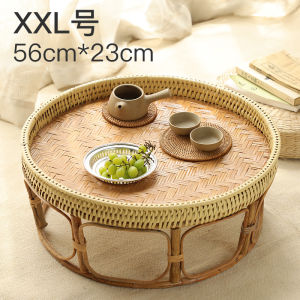Round Rattan Coffee Table Bohemian Hand Woven Side Table Tray Top Center Table Rattan Dining Table Natural Rattan