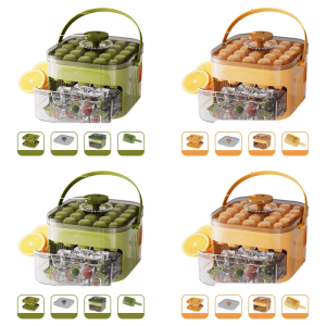 Plastic Ice Maker Reusable Press Type Ice Box with Lid and Bin Refrigerator Ice Mold Easy Press to Release Ice