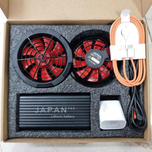 Bộ phụ kiện quạt áo điều hòa Japan 18V + 2 quạt gió 9 cánh + sạc fullbox hoạt động 12-18h