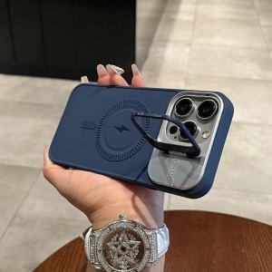 Kisscase mờ với giá đỡ ống kính invisable vỏ điện thoại cho Iphone 15 14 13 12 11 Pro Max Plus MagSafe sạc không dây silicon mềm mờ chống Sốc Ốp lưng cho iPhone 15 14 13 12 11