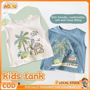 AOJU Muscle Tee For Kids Boys Sando Sleeveless Top Tank Breathable Fabric Cartooon Coconut Tree Printed Tops For 1-6yrs
