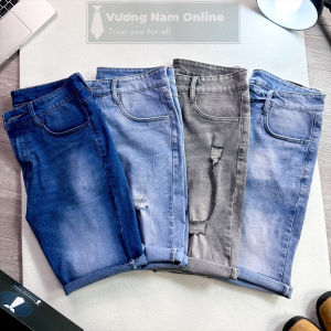 Quần short jean nam co giãn chất bò đẹp HÀNG XƯỞNG VN wash trơn xước rách VNO108