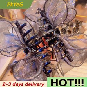 PkYeG Black Mesh Bow Rhinestone Hair Claw Vintage Elegant Hair Clamp Hairpin Shark Clips For Women Fashion Hair Accessories