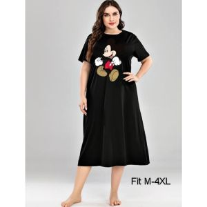 Honey Fashion-Plus Size Women MiniMouse Print Shortsleevess Tshirt Dress  PangBahay/Outdoor Casual Maxi Dress (M-4XL)