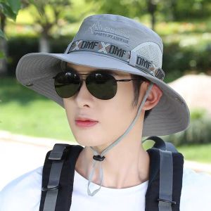 PLLEWY Wide Brim Men Bucket Hat Breathable Mesh Fisherman Hat Fashion UV Protection Beach Sunscreen Cap Summer