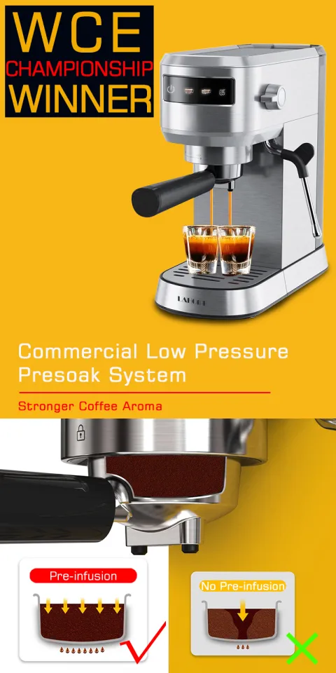 Lahome Espresso Coffee Maker Machine 20Bar Italian Pump Rich Crema