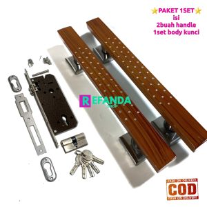 set lock body kunci dan 2buah gagang tarikan handle pintu rumah minimalis pilihan panjang 33cm 45cm dan 60cm untuk 1daun pintu model pintu depan dan kamar