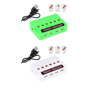 6 In 1 3.7V Li-Po อะแดปเตอร์เครื่องชาร์จ3.7V รีโมทคอนโทรลอะแดปเตอร์เครื่องชาร์จ6-พอร์ตปลั๊ก XH2.54/XH4.0สำหรับเครื่องบินสี่ใบพัด