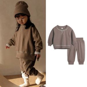 2pcs Kids 1-7Y Boys Girls Clothes Set Toddler Baby Solid Cotton Pullover Sweatshirt + Pants Children Long Sleeve Autumn Outfits2026