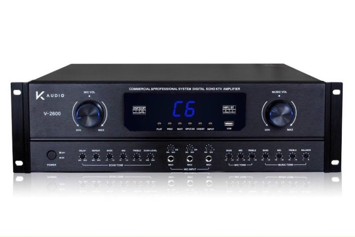 [Trả góp 0%]Đẩy liền vang Âm ly liền vang VK-audio Model V2600, 24 sò ,công xuất 1400W hay đẹp tiện dụng có blutooth optical chức năng chống hú  mic.