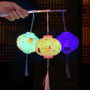 xuechuangying lantern mid autumn diy 灯笼中秋2025 Handheld Colorful Round Cylinder Gift Pendant Kids Kindergarten Festival Lanterns LED Lanterns Children Toys Mid-autumn Lamp